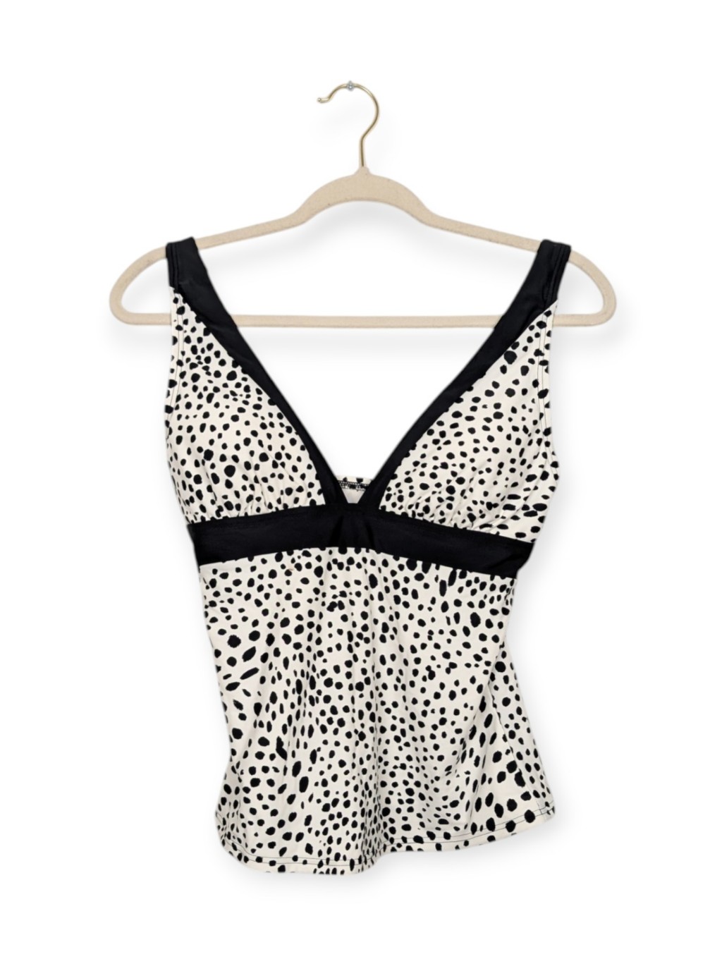 Dkny Tankini Top M Black White Spot Print V Neck Swim Resort Beachwear